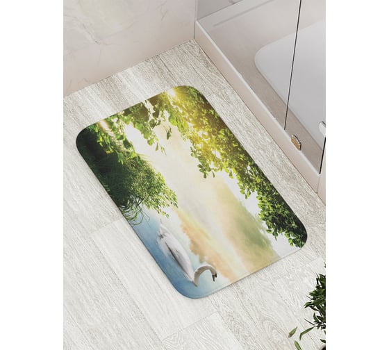 Коврик противоскользящий JoyArty "Лебедь на пруду" для ванной, сауны, бассейна, bath_18484