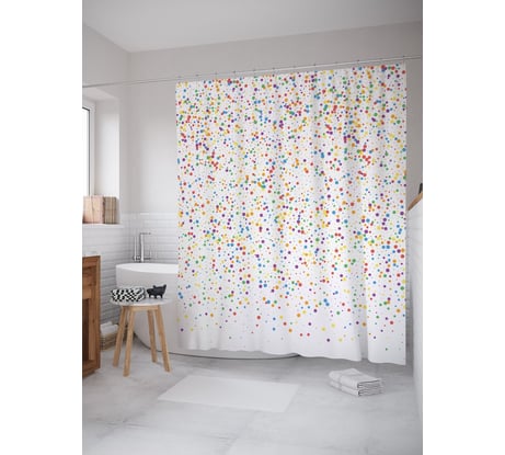 Штора (занавеска) для ванной JoyArty "Новогоднее конфетти" из сатена, 180х200 см с крючками, sc_290641