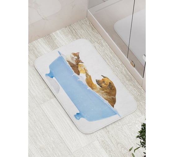 Коврик противоскользящий JoyArty "Кот и пес в ванной" для ванной, сауны, бассейна, bath_15568 1