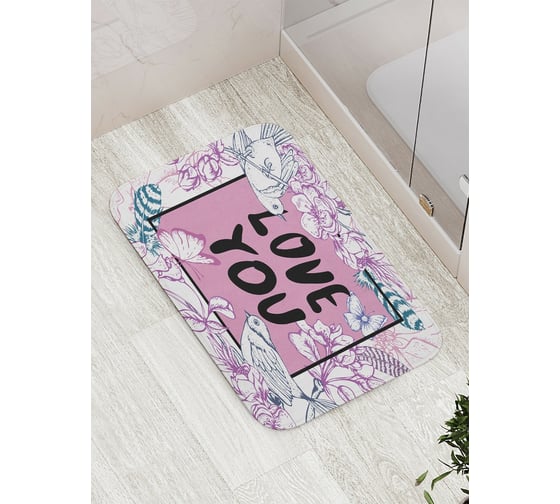 Коврик противоскользящий JoyArty "Влюбленные птицы среди растений" для ванной, сауны, бассейна, bath_43648 1