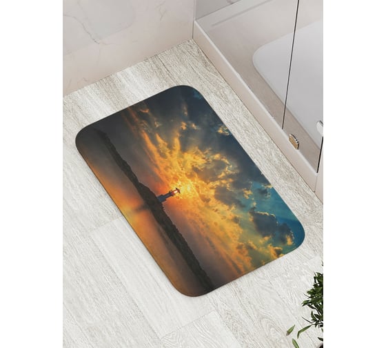 Коврик противоскользящий JoyArty "Маяк и закат" для ванной, сауны, бассейна, bath_12368