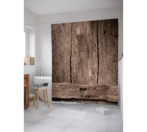 Штора (занавеска) для ванной JoyArty "Старый забор" из сатена, 180х200 см с крючками, sc_37713 1