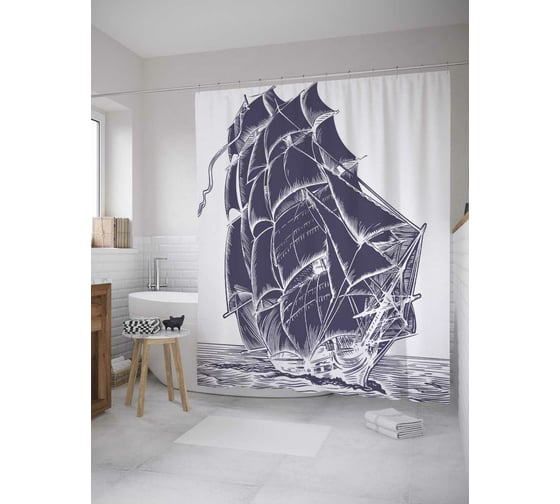Штора (занавеска) для ванной JoyArty "На всех парусах" из сатена, 180х200 см с крючками, sc_32651 1