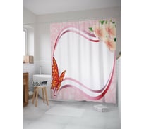 Штора (занавеска) для ванной JoyArty "Бабочка и цветы" из сатена, 180х200 см с крючками, sc_54975