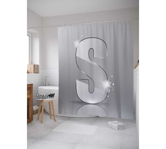 Штора (занавеска) для ванной JoyArty "Сверкающая s" из сатена, 180х200 см с крючками, sc_4522s 1