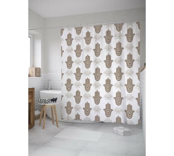 Штора (занавеска) для ванной JoyArty "Око в хамсе" из сатена, 180х200 см с крючками, sc_52565