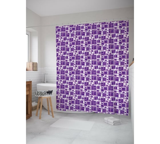Штора (занавеска) для ванной JoyArty "Нагромождение квадратов" из сатена, 180х200 см с крючками, sc_54357 1