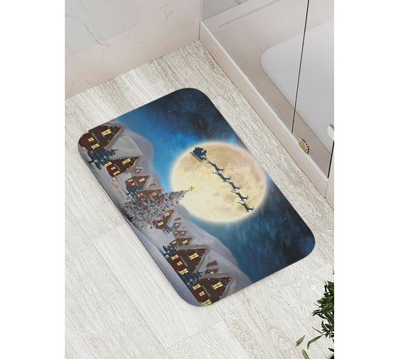 Коврик противоскользящий JoyArty "Санта пролетает на луне" для ванной, сауны, бассейна, bath_21445 1