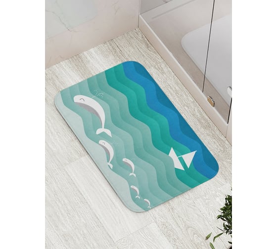 Коврик противоскользящий JoyArty "Дельфины проводники" для ванной, сауны, бассейна, bath_12545 1