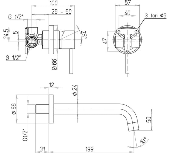 Встроенный смеситель для раковины Paini 78PW208 Cox никель PVD 23589