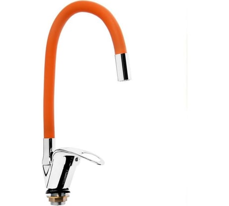 Смеситель для кухни ZEIN 2114, однорычажный, гибкий излив, картридж 40 мм, оранжевый/хром 5478294