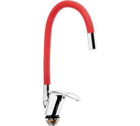 Смеситель для кухни ZEIN 2113, однорычажный, гибкий излив, картридж 40 мм, красный/хром 5478293
