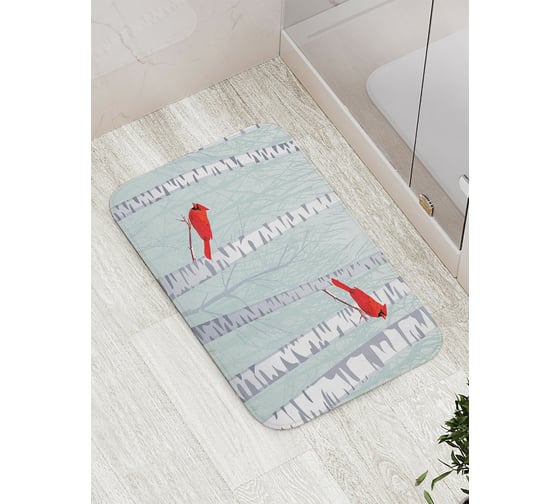 Коврик противоскользящий JoyArty "Снегири на березах" для ванной, сауны, бассейна, bath_6834