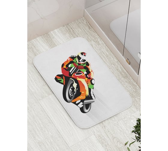 Коврик противоскользящий JoyArty "Яркий мотоциклист" для ванной, сауны, бассейна, bath_17778 1