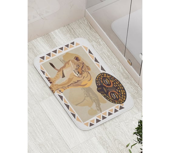 Коврик противоскользящий JoyArty "Африканская маска и лев" для ванной, сауны, бассейна, bath_15365