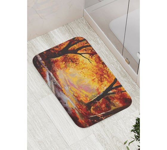 Коврик противоскользящий JoyArty "Осенняя прогулка через лес" для ванной, сауны, бассейна, bath_15102