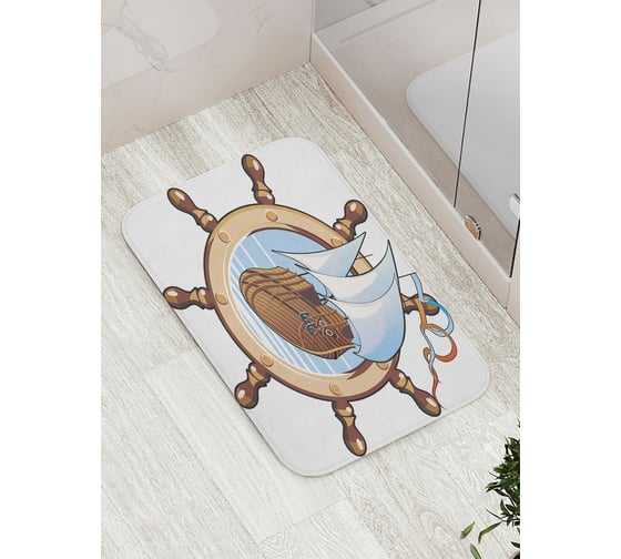 Коврик противоскользящий JoyArty "Корабль в штурвале" для ванной, сауны, бассейна, bath_15693