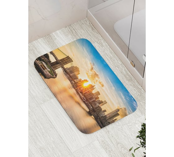 Коврик противоскользящий JoyArty "Мост под закатом" для ванной, сауны, бассейна, bath_15550