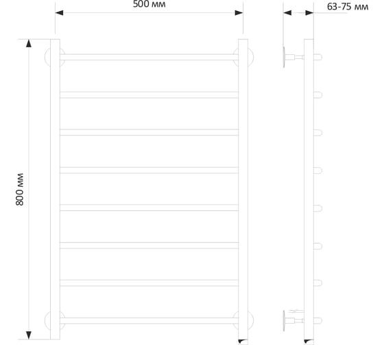 Полотенцесушитель MIXLINE CAPELLA 80x50 кноп выключ, 340 Вт, 8 перекладин, правый электрический_ 556363