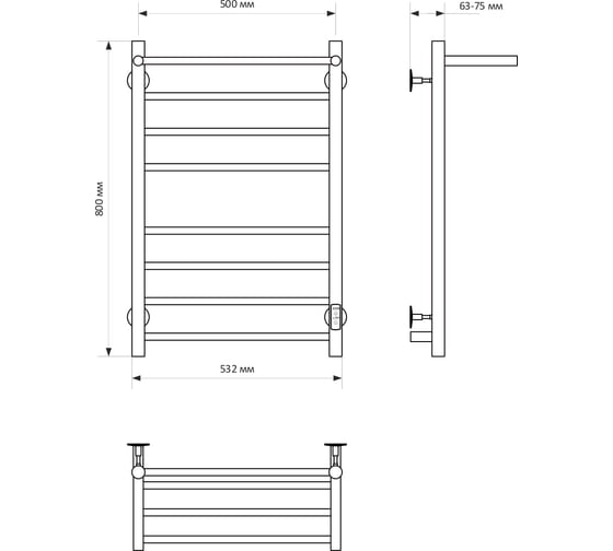 Полотенцесушитель MIXLINE VEGA 80x50 таймер, 382Вт, 7 перекладин + полка электрический ЧЕРНЫЙ_ 556426