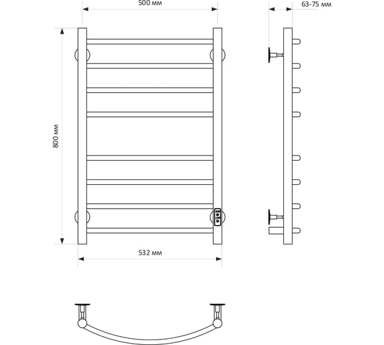 Полотенцесушитель MIXLINE CAPELLA 80x50 таймер, 318 Вт, 8 перекладин электрический БЕЛЫЙ_ 556411