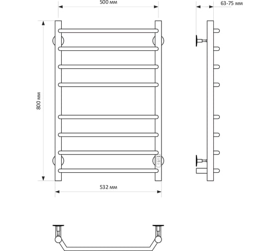Полотенцесушитель MIXLINE MIRA 80x50 таймер, 335 Вт, 8 перекладин электрический ЧЕРНЫЙ_ 556418