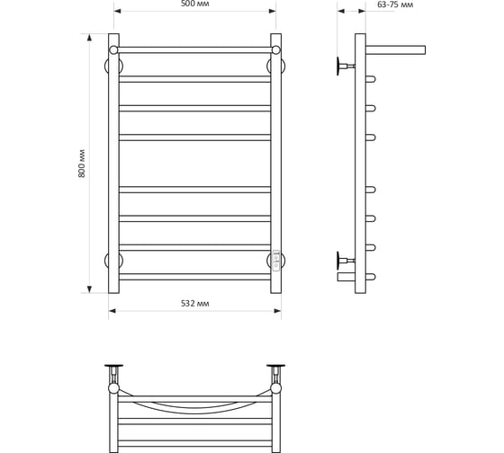 Полотенцесушитель MIXLINE CAPELLA 80x50 таймер, 382Вт, 7 перекладин + полка, электрический БЕЛЫЙ_ 556413