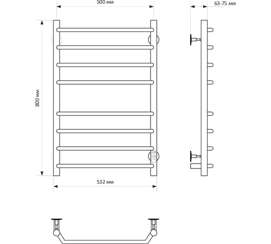 Полотенцесушитель MIXLINE MIRA 80x50 таймер, 335 Вт, 8 перекладин электрический БЕЛЫЙ_ 556417