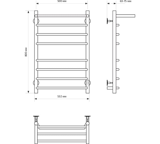 Полотенцесушитель MIXLINE MIRA 80x50 таймер, 403Вт, 7 перекладин + ПОЛКА электрический ЧЕРНЫЙ_ 556420