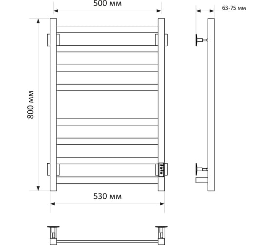 Полотенцесушитель MIXLINE TRIUMPH 80x50 таймер, 415 Вт, 8 перекладин электрический ЧЕРНЫЙ 556382