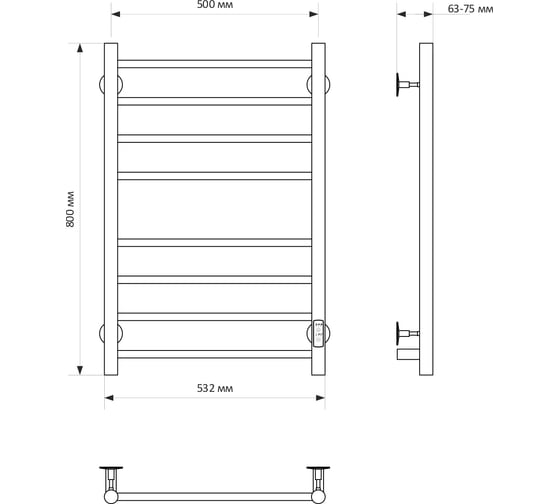 Полотенцесушитель MIXLINE VEGA 80x50 таймер, 318 Вт, 8 перекладин электрический ЧЕРНЫЙ_ 556424