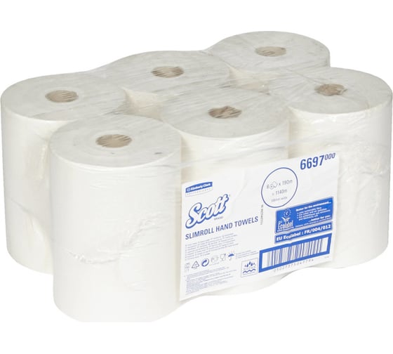 Полотенца для рук Kimberly-Clark Scott Slimroll упаковка 6 рулонов, белый 6697