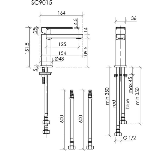 Смеситель для раковины Sancos Studio, брашированное золото, PVD покрытие, арт. SC9015BG
