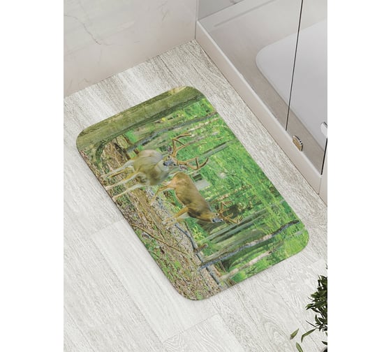 Коврик противоскользящий JoyArty "Удивленные олени в лесу" для ванной, сауны, бассейна, bath_8667 1