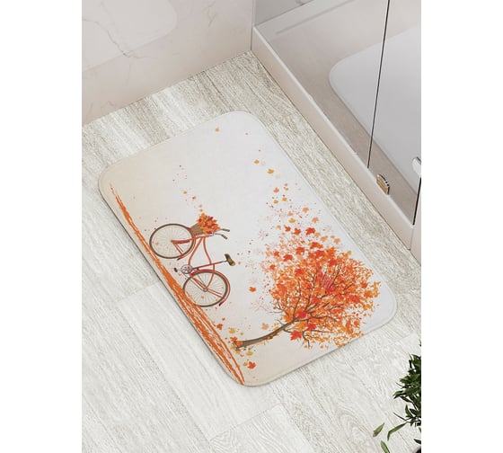 Коврик противоскользящий JoyArty "На велосипеде за листьями" для ванной, сауны, бассейна, bath_17799 1