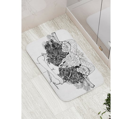 Коврик противоскользящий JoyArty "Девушка с черепом барана" для ванной, сауны, бассейна, bath_19894 1