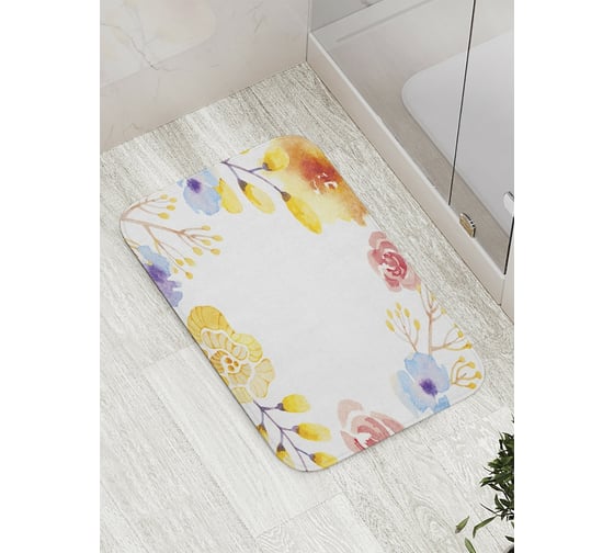 Коврик противоскользящий JoyArty "Акварельная рамка цветов" для ванной, сауны, бассейна, bath_31572 1