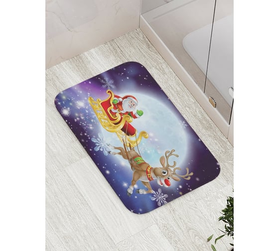 Коврик противоскользящий JoyArty "Санта и веселый олень" для ванной, сауны, бассейна, bath_6767 1
