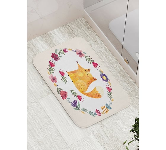 Коврик противоскользящий JoyArty "Нарисованная лиса в цветах" для ванной, сауны, бассейна, bath_128616 1