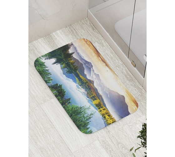 Коврик противоскользящий JoyArty "Лесное озеро у гор" для ванной, сауны, бассейна, bath_8362