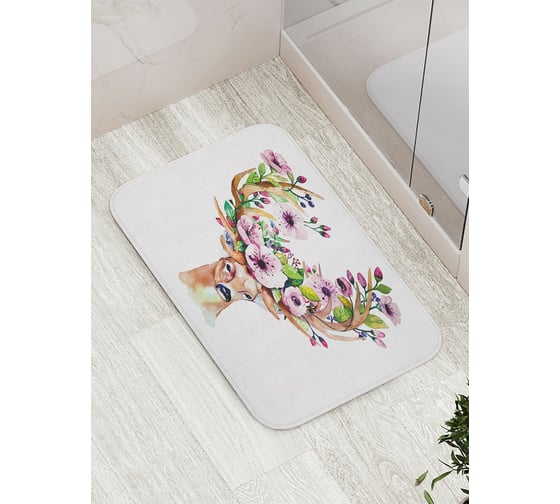 Коврик противоскользящий JoyArty "Олень с цветами в рогах" для ванной, сауны, бассейна, bath_126833 1