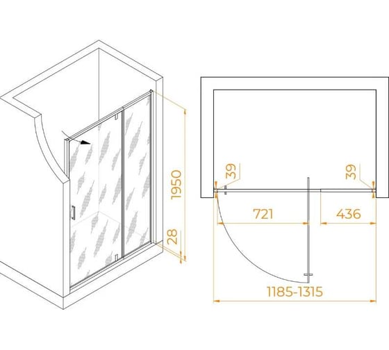 Душевая дверь RGW 120-130x195 PA-008 Чёрный/Прозрачное/6 мм (Easy) 350800813-14