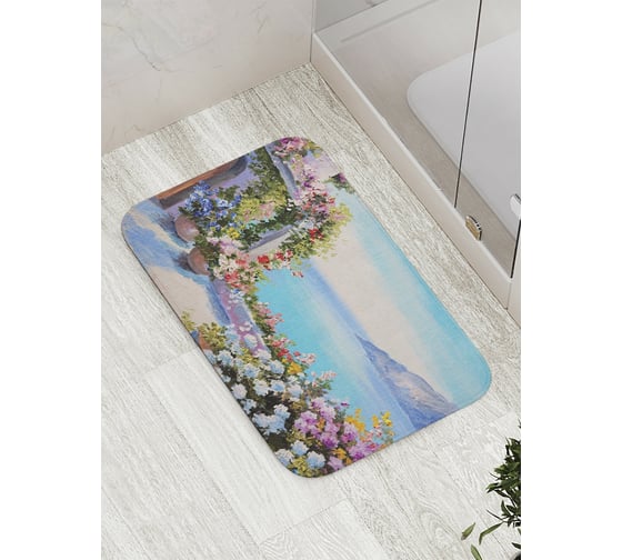 Коврик противоскользящий JoyArty "Цветочный балкон у моря" для ванной, сауны, бассейна, bath_9176