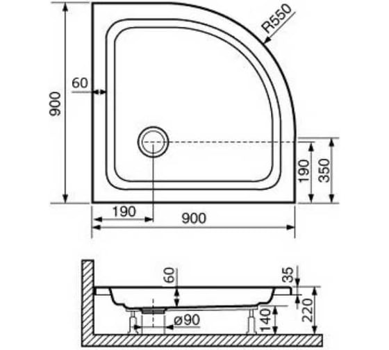 Душевой поддон RGW 90x90x3.5 h 22 STYLE Белый/Полукруг O 90 мм (FW5-8) 16180499-11