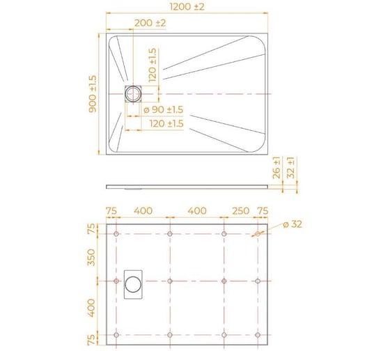 Душевой поддон RGW 90x120x2,6 TSS-129B Черный/Прямоугольник, 90 мм 553502912-04