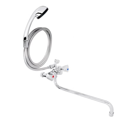 Смеситель для ванны СоюзКран с душем, круглый излив 40 см, резиновая кран-букса 1/2, хром, цинк SK08-S207