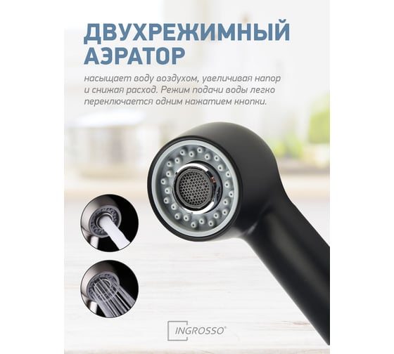 Смеситель для кухни (мойки) INGROSSO 600-155-19 Federico СЕРЫЙ выдвижная лейка, 40 картридж, шпилька УТ-00045871