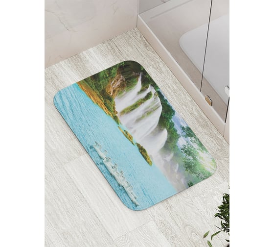 Коврик противоскользящий JoyArty "Лебеди у водопада" для ванной, сауны, бассейна, bath_13895 1