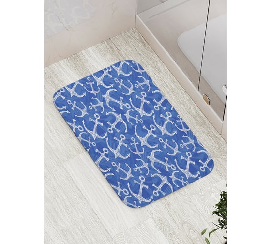 Коврик противоскользящий JoyArty "Морские узоры с якорями" для ванной, сауны, бассейна, bath_15942 1