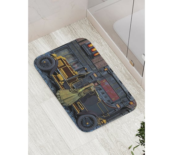 Коврик противоскользящий JoyArty "Дама у ретро автомобиля" для ванной, сауны, бассейна, bath_15964 1